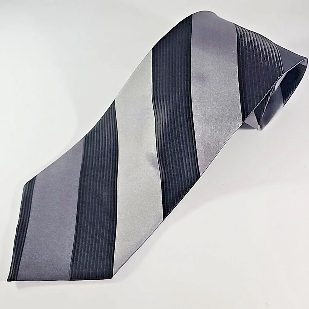 Adolfo Gray with Large Stripes Silk Tie Necktie - Like New